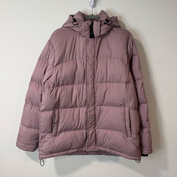 Aritzia TNA Women's Super Puff Parka Coat Jacket Pink Large Down Fill Hooded - Picture 1 of 13